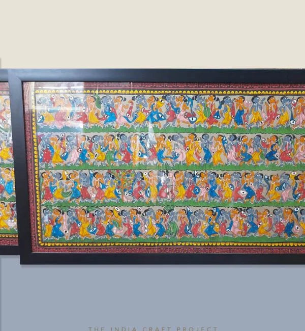 Bengal Pattachitra Painting of Dancing Santhals