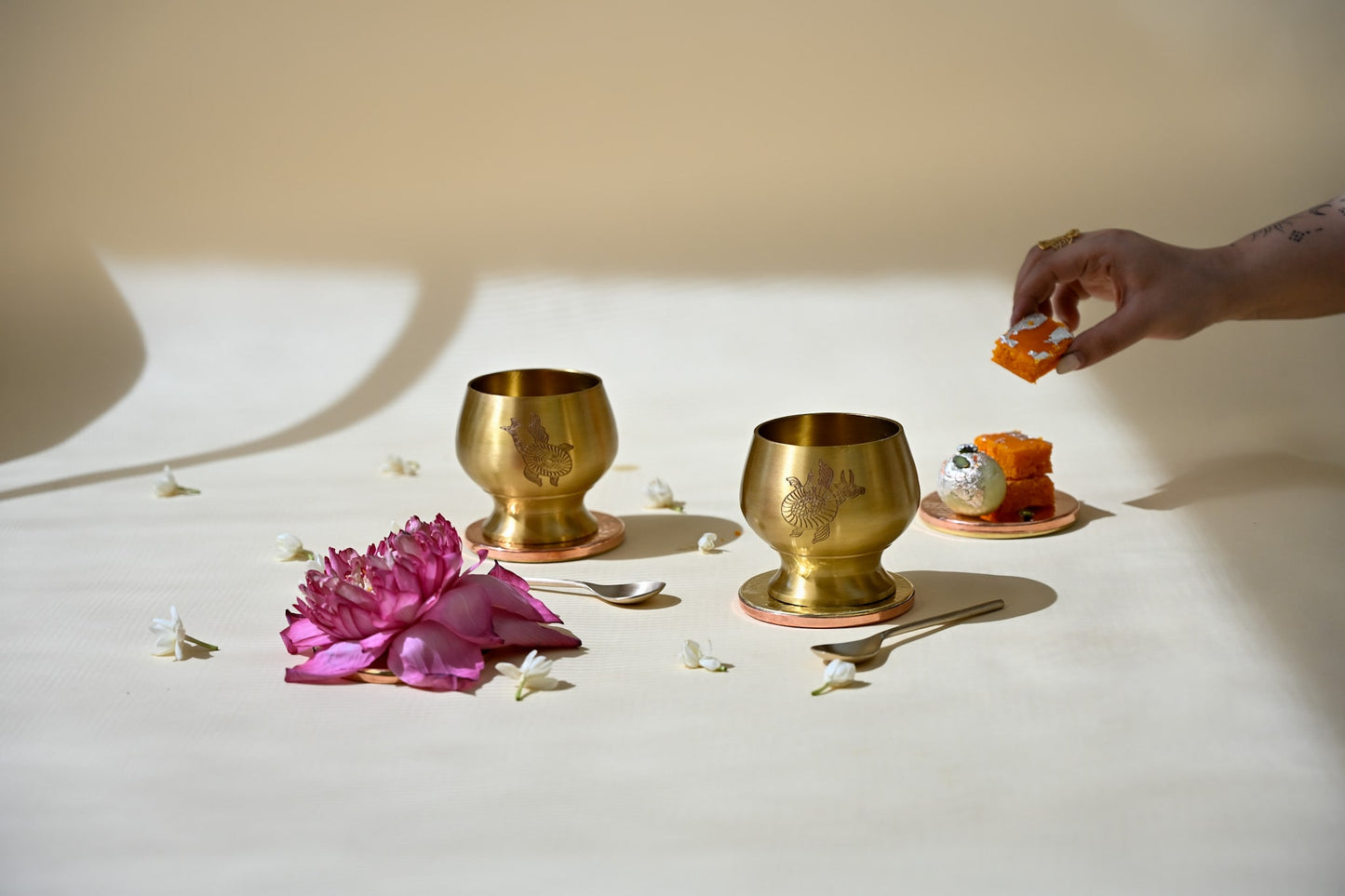 Gond Gift Box | Set of 2 Dessert Bowls | Handcrafted Brass Dessert Bowls
