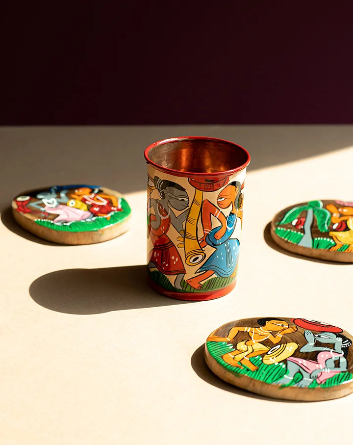 Nritya (Set of 2) Copper glasses | Bengal Pattachitra