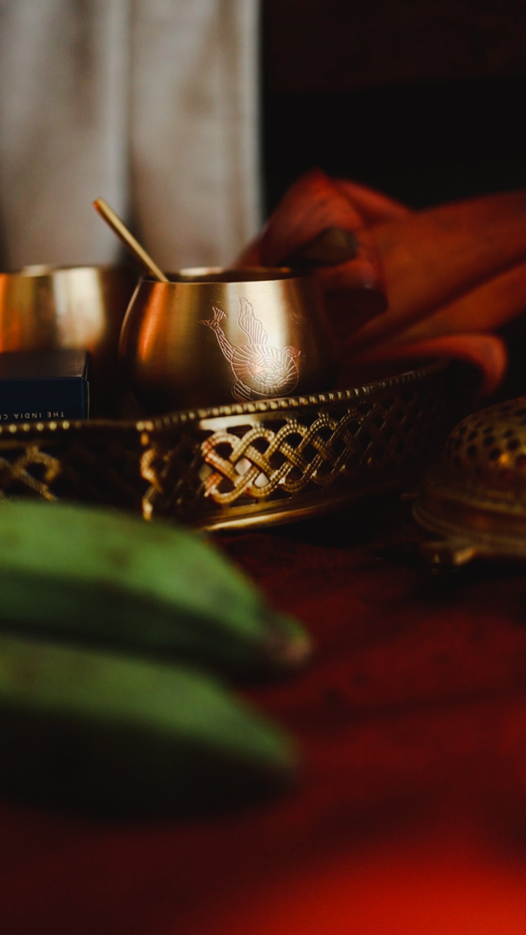 Gond gift box with 2 handcrafted brass dessert bowls, perfect for elegant dining or gifting