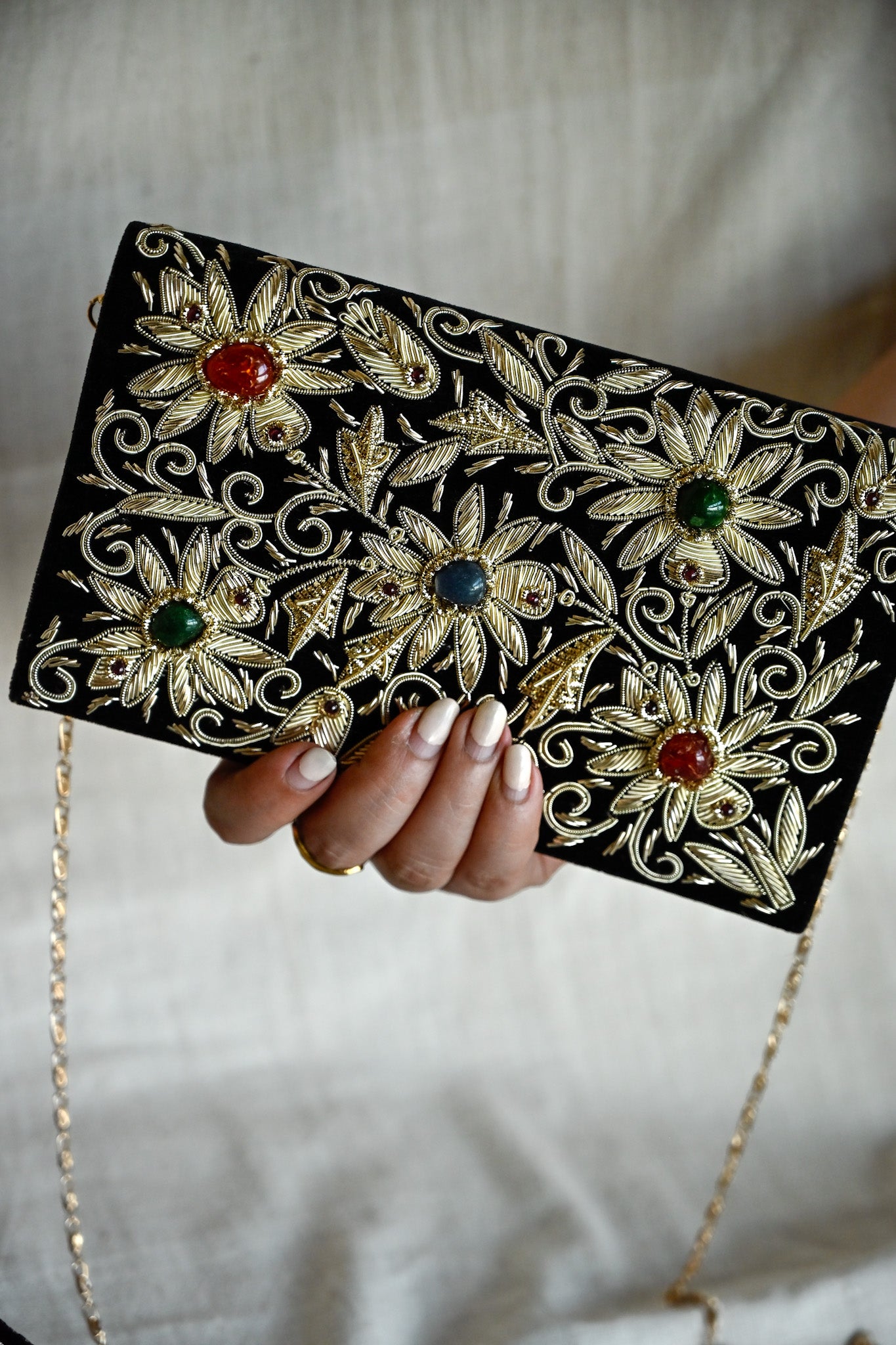 Kamal Zardozi Sling Purse | Elegant Handcrafted Embroidered Bag