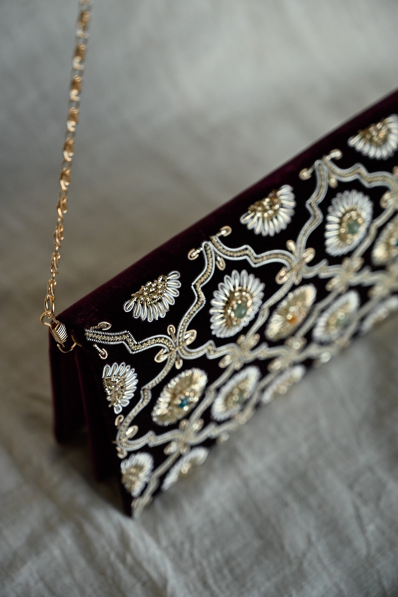 Kat Jaal Zardozi Sling Purse | Elegant Handcrafted Embroidered Bag