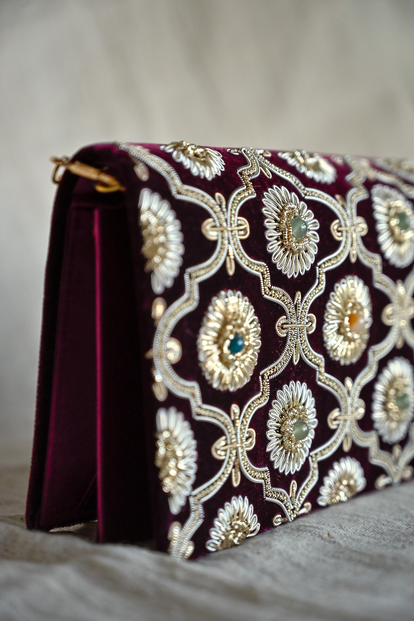 Kat Jaal Zardozi Sling Purse | Elegant Handcrafted Embroidered Bag