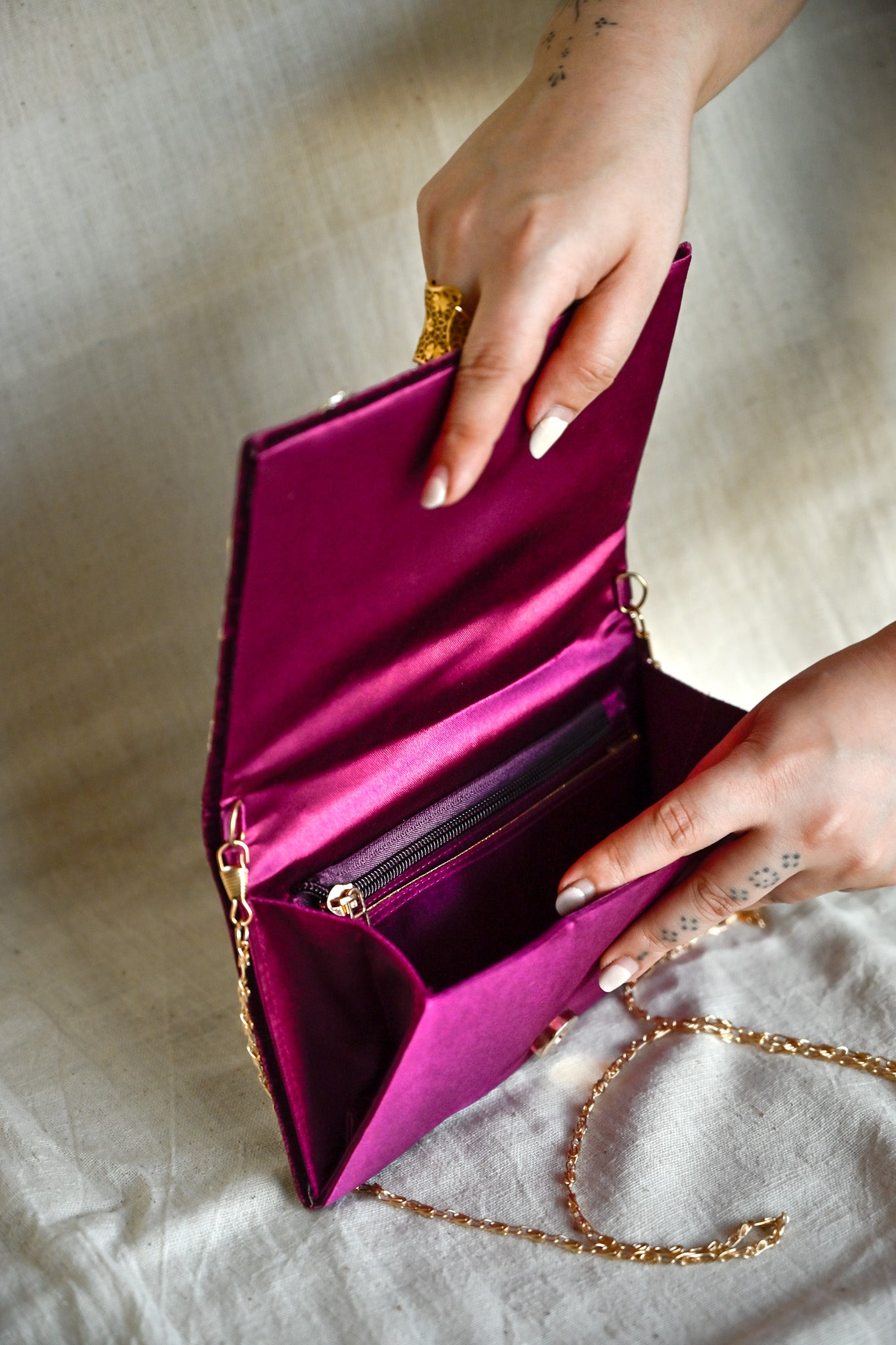 Kat Jaal Zardozi Sling Purse | Elegant Handcrafted Embroidered Bag