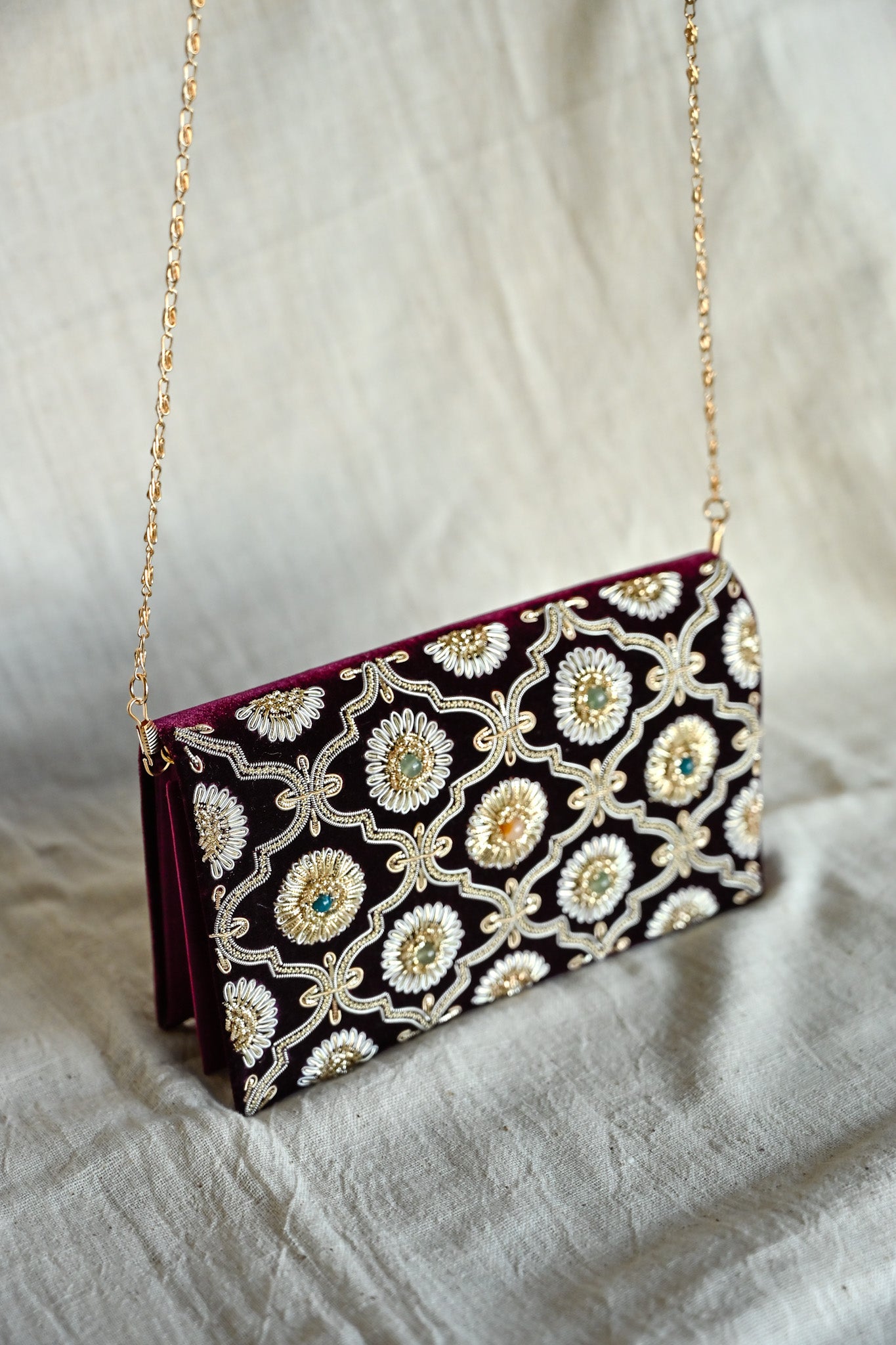 Kat Jaal Zardozi Sling Purse | Elegant Handcrafted Embroidered Bag