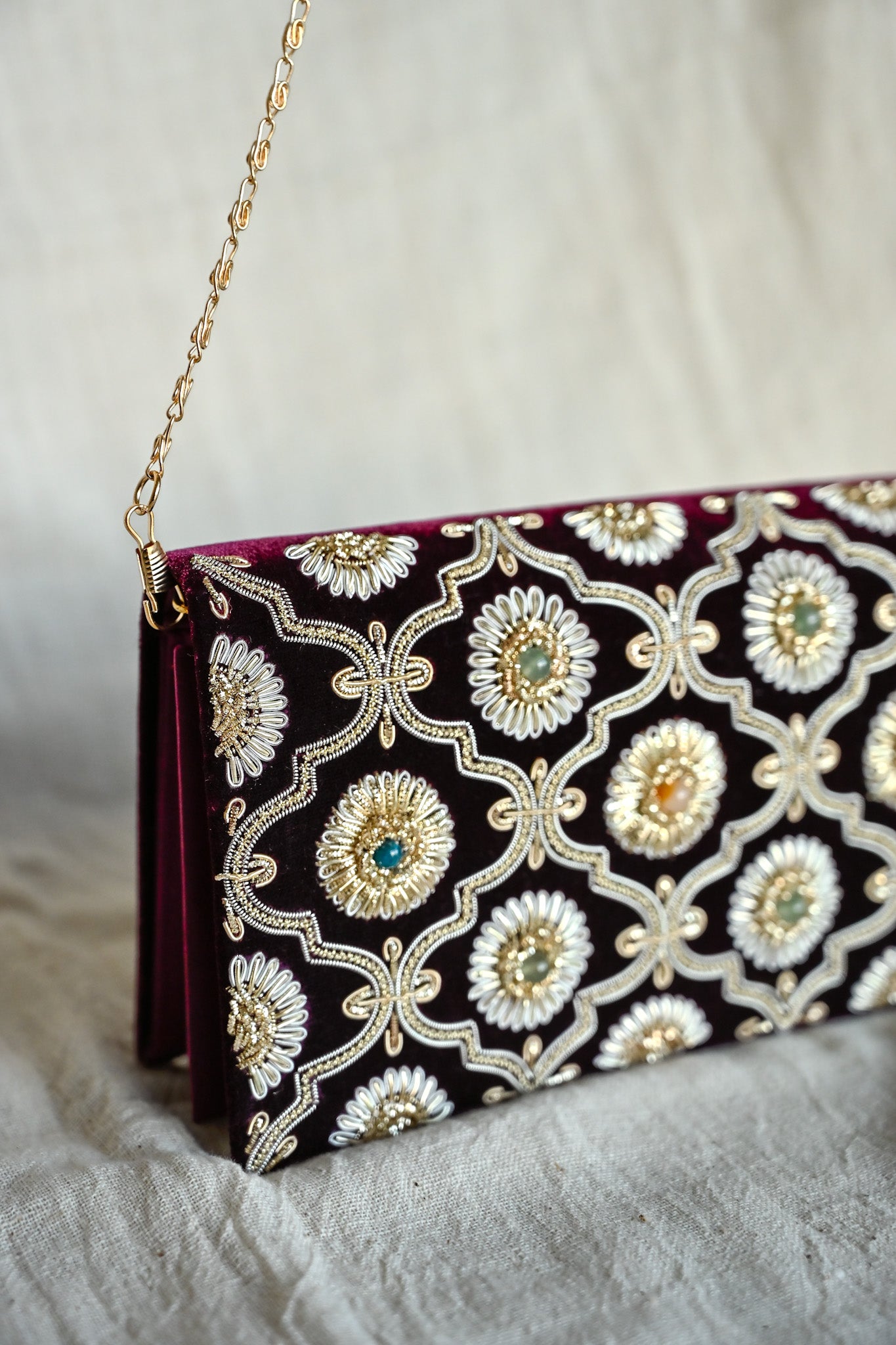 Kat Jaal Zardozi Sling Purse | Elegant Handcrafted Embroidered Bag