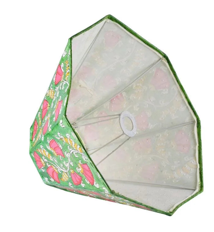 Phulwari hand-painted Tholu lampshade with rich floral designs, creating a warm and inviting atmosphere