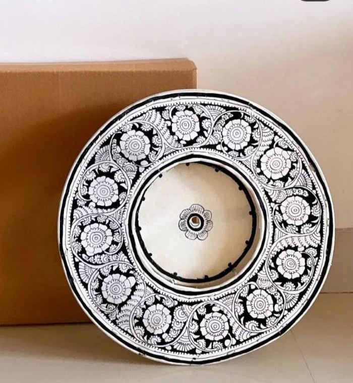 White Flower hand-painted Tholu wall clock with delicate white floral designs, perfect for subtle and elegant decor