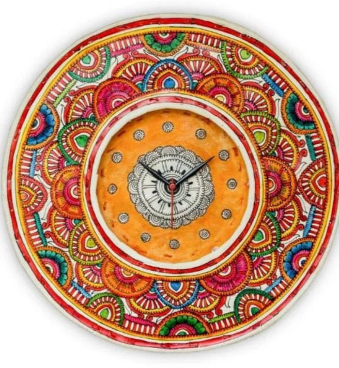 Flower hand-painted Tholu wall clock with bold floral designs, a beautiful handcrafted addition to any space