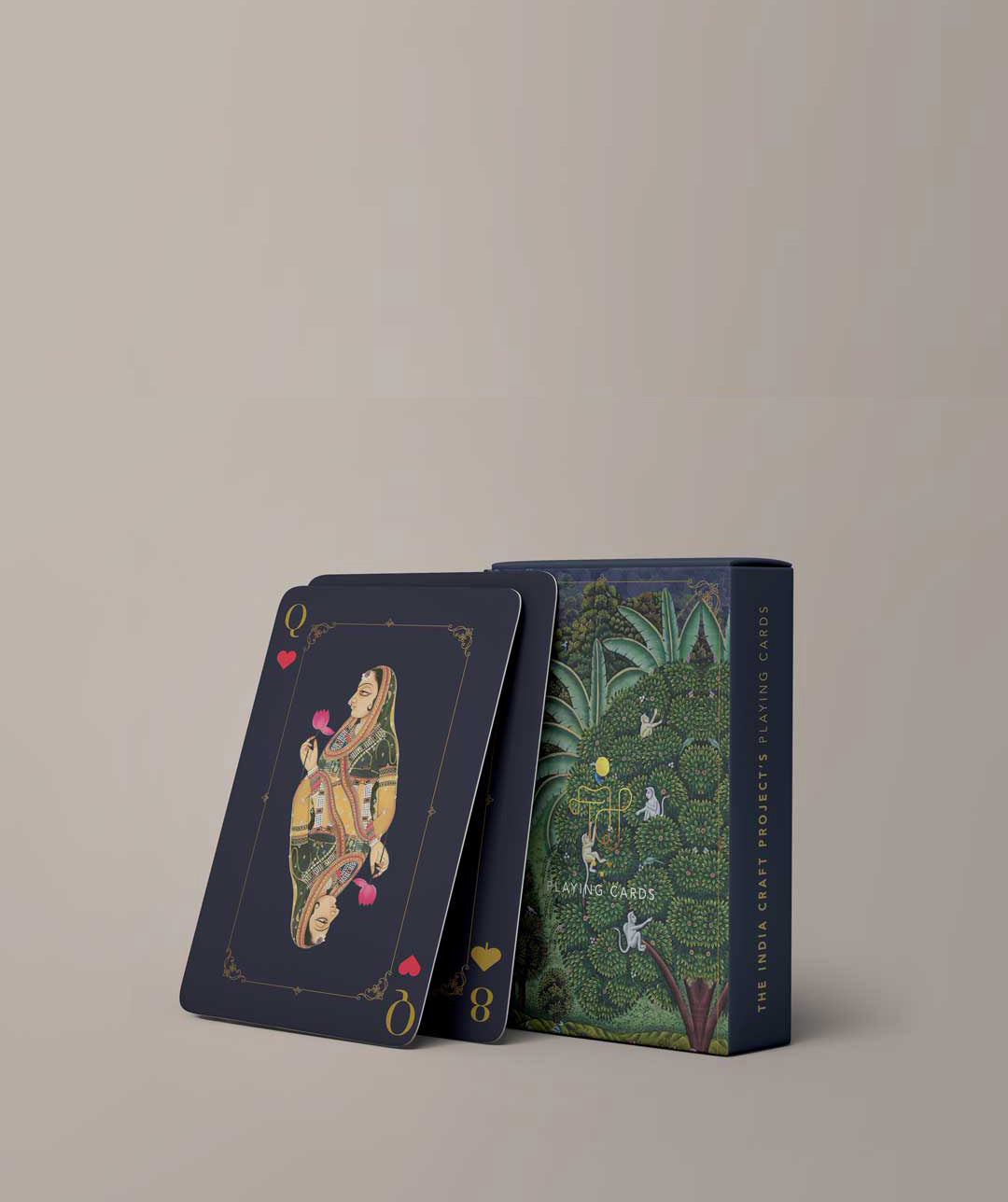 Ramya gift box featuring Chidiya brass tealight holders and TICP playing cards, a unique handcrafted gift set