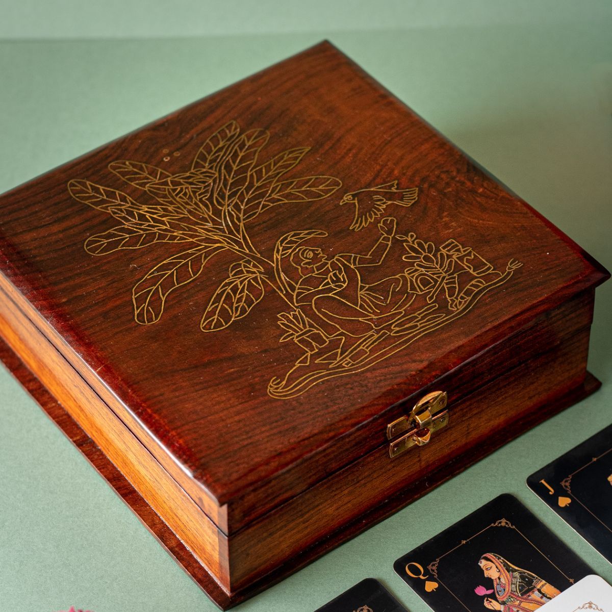 Karigar Tarkashi wooden box with handcrafted artisan details, ideal for unique and elegant storage