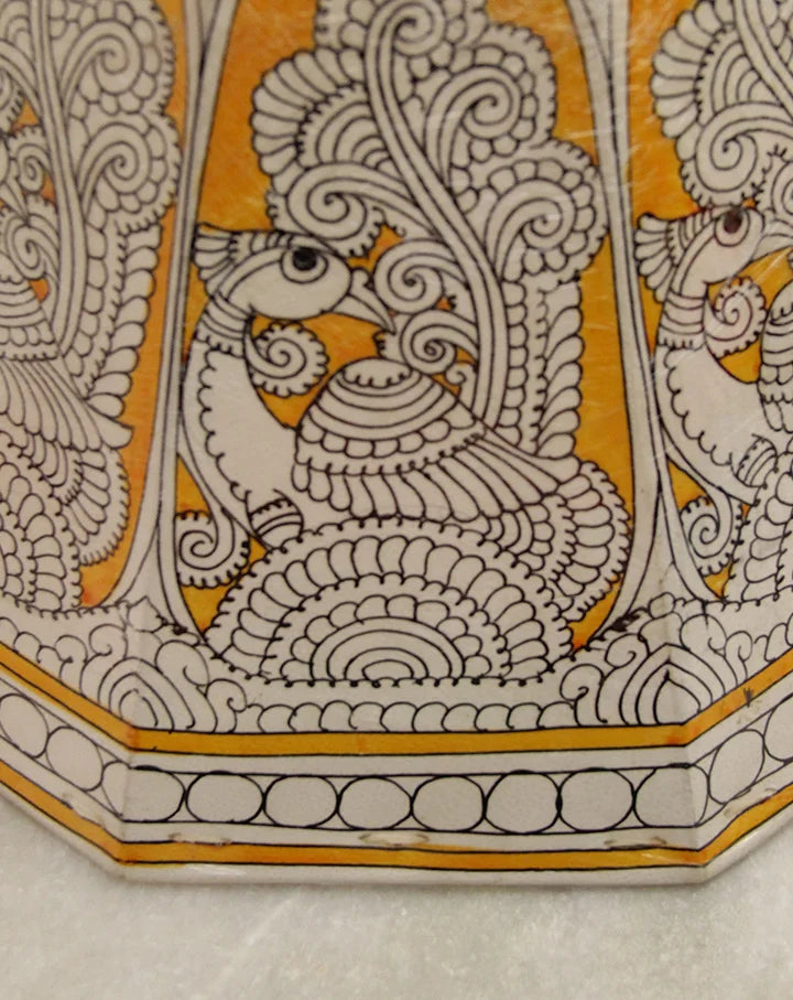 Sunehra hand-painted Tholu lampshade with golden floral accents, adding a luxurious and warm glow to any space