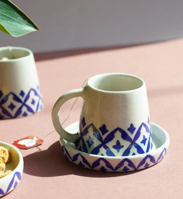 Sukoon Blue Pottery Mug and Saucer Set | Handcrafted In Jaipur