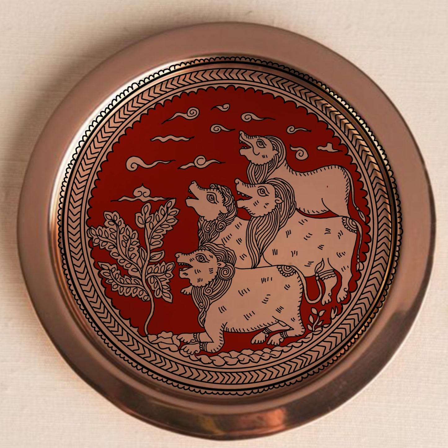 Lion Brass wall Plate| Mata Ni Pachedi Art
