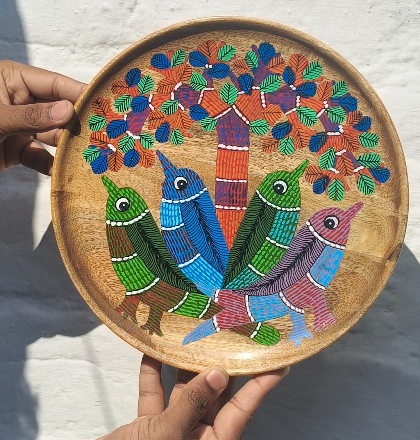 Birds Wood Wall Plate | Gond Art