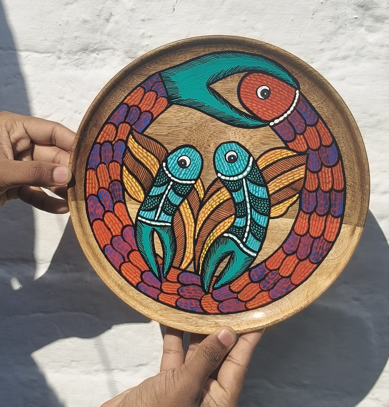 Fish Wood Wall Plate | Gond Art
