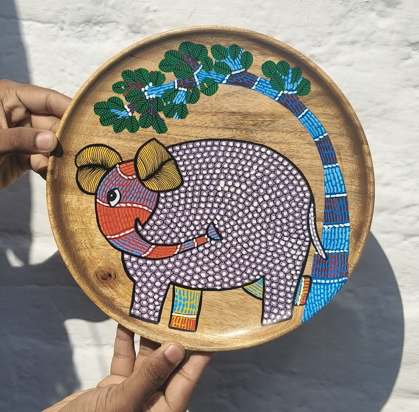 Elephant Wood Wall Plate | Gond Art