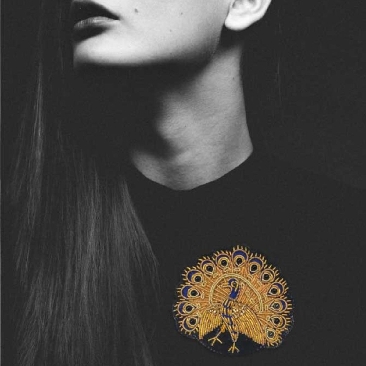 Mor unisex Zardozi brooch featuring intricate handcrafted embroidery, a versatile and stylish accessory