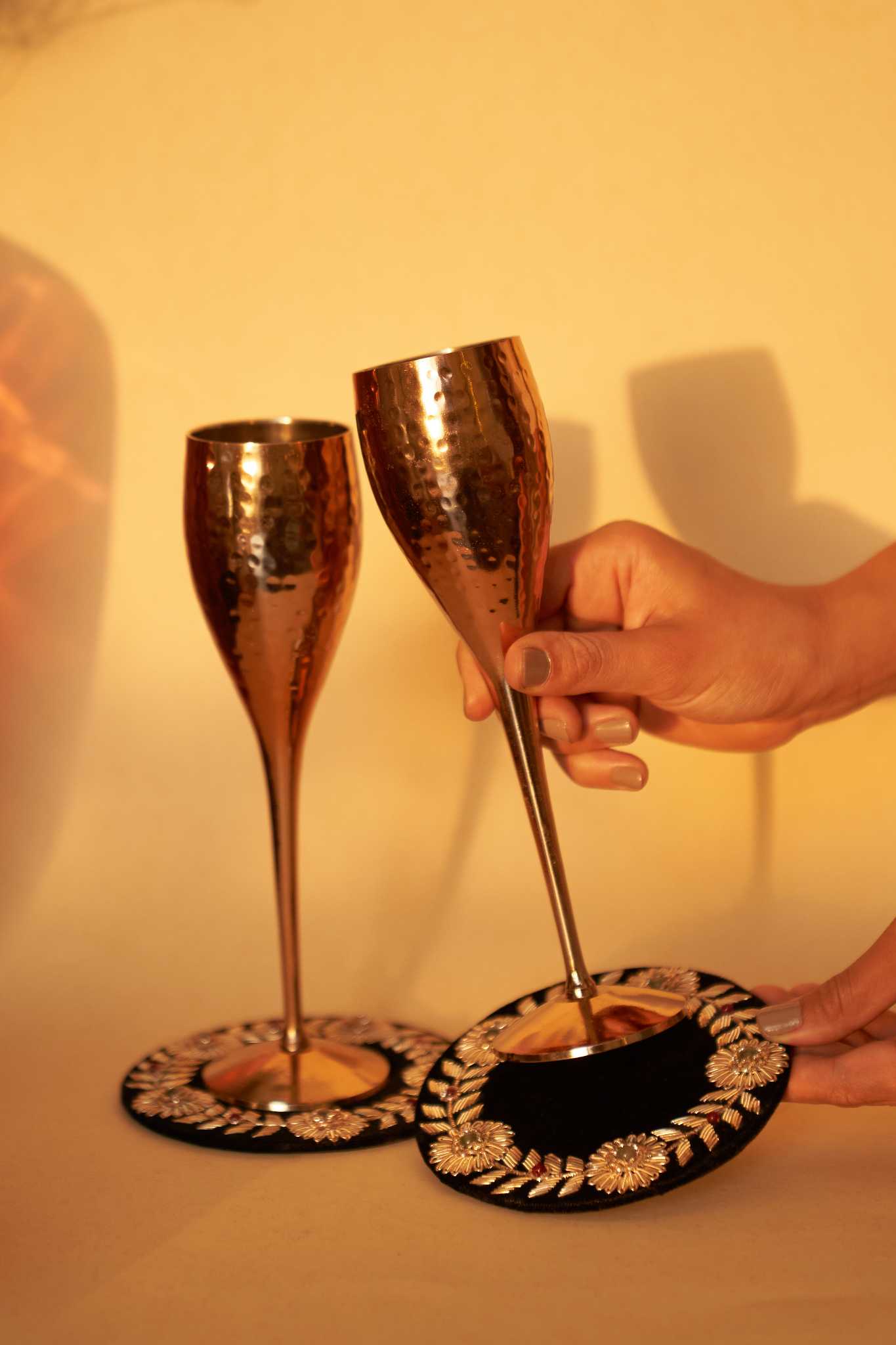 Naaz Grande copper goblets, set of 2, crafted with an elegant handcrafted finish, perfect for refined dining