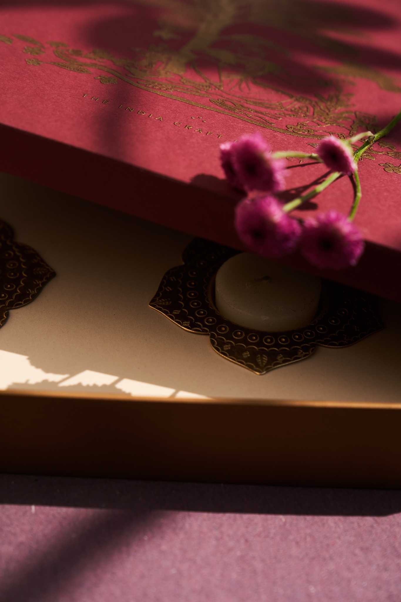 Chidiya Aarna gift box with handcrafted brass tealight holders, a thoughtful and elegant gift set