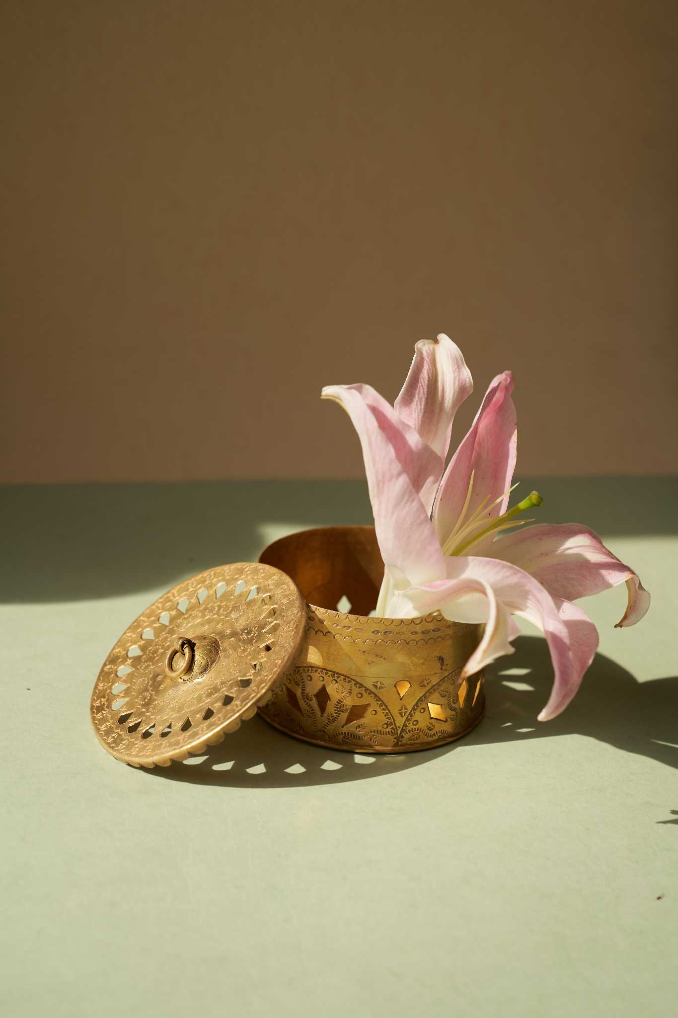 Ziya brass dibbi, a handcrafted luxury storage box with elegant detailing