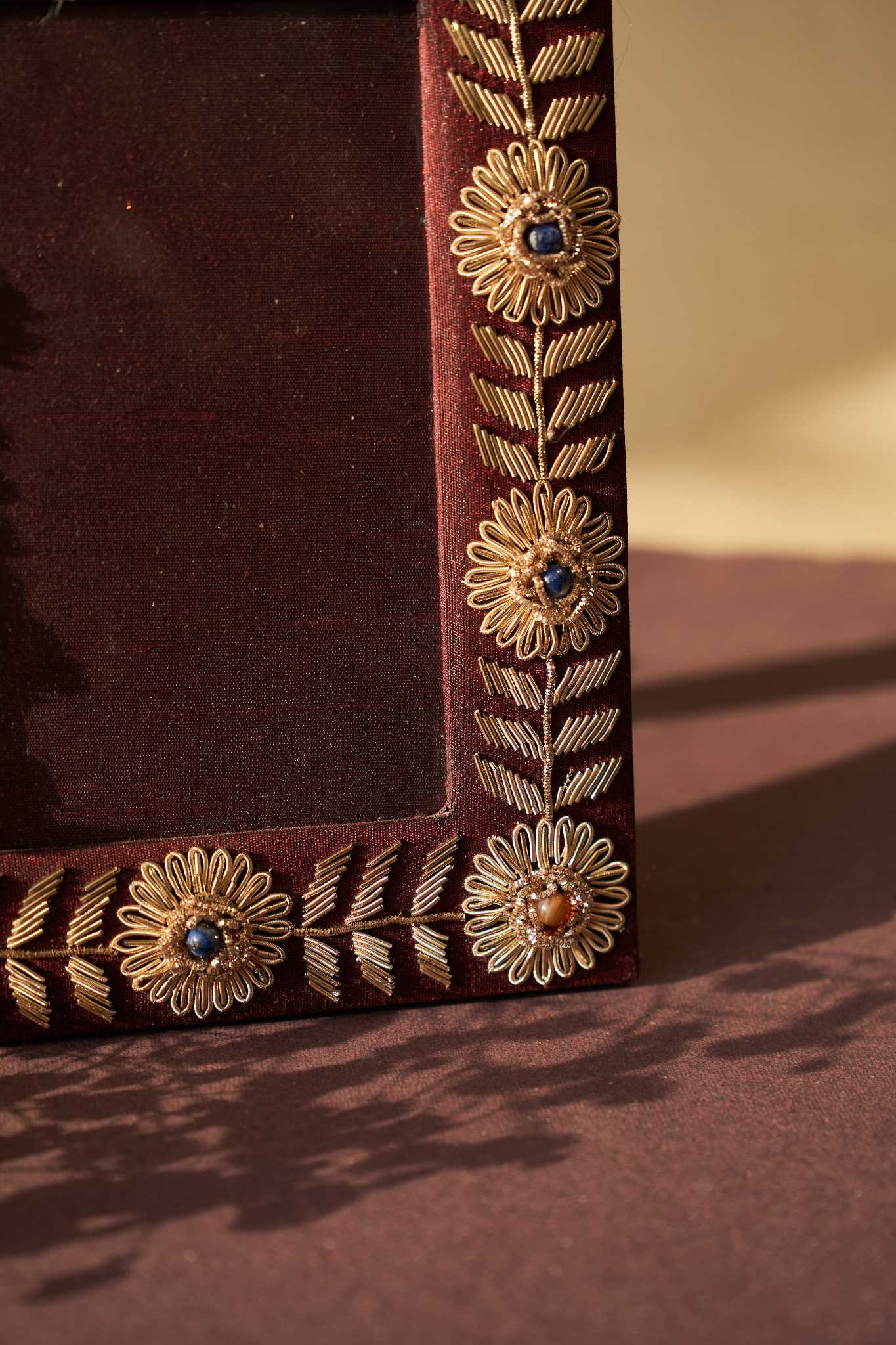 Kat Jaal Zardozi photo frame featuring intricate embroidery and handcrafted details, perfect for elegant decor