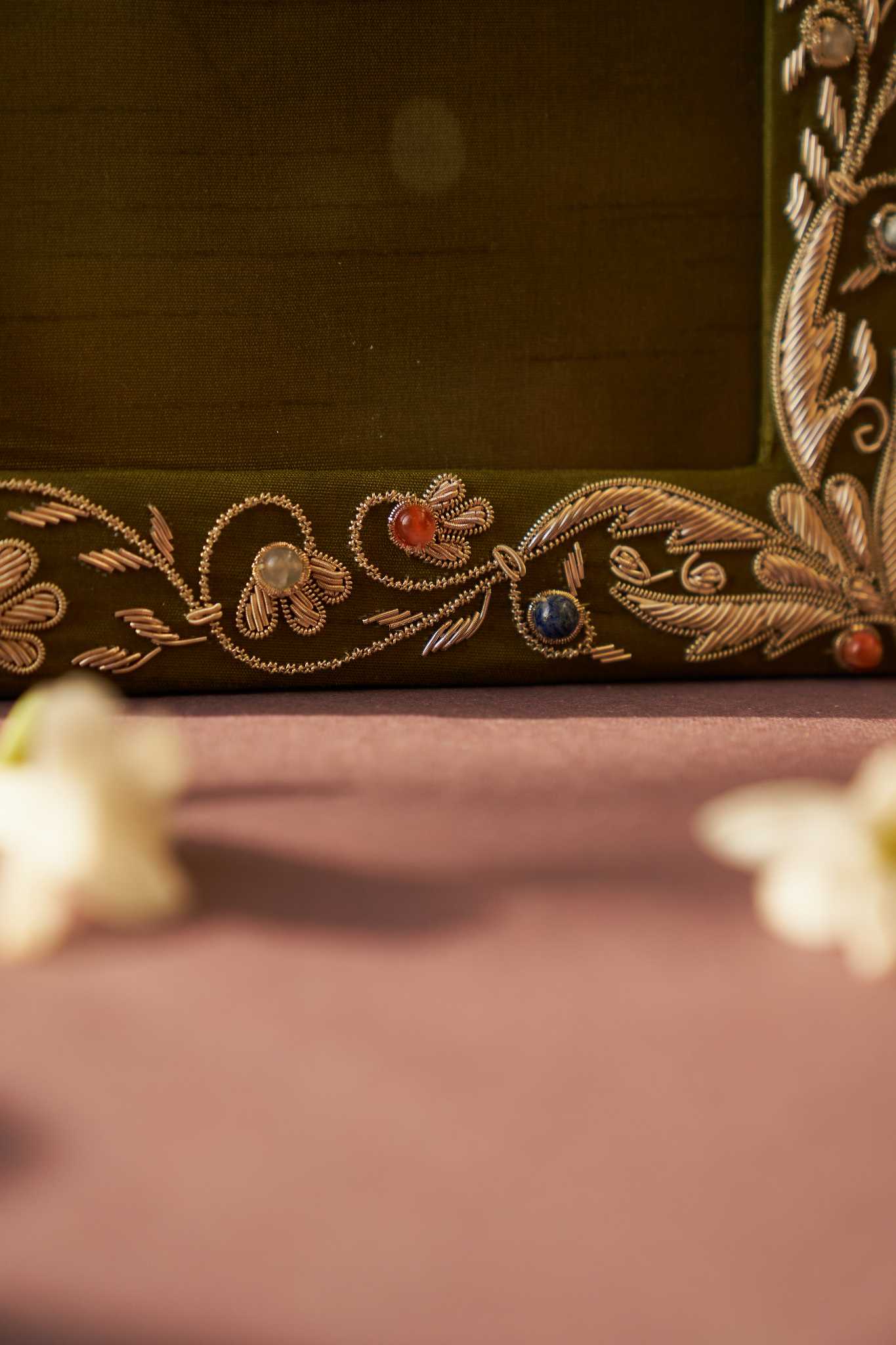 Kat Jaal Zardozi photo frame featuring intricate embroidery and handcrafted details, perfect for elegant decor