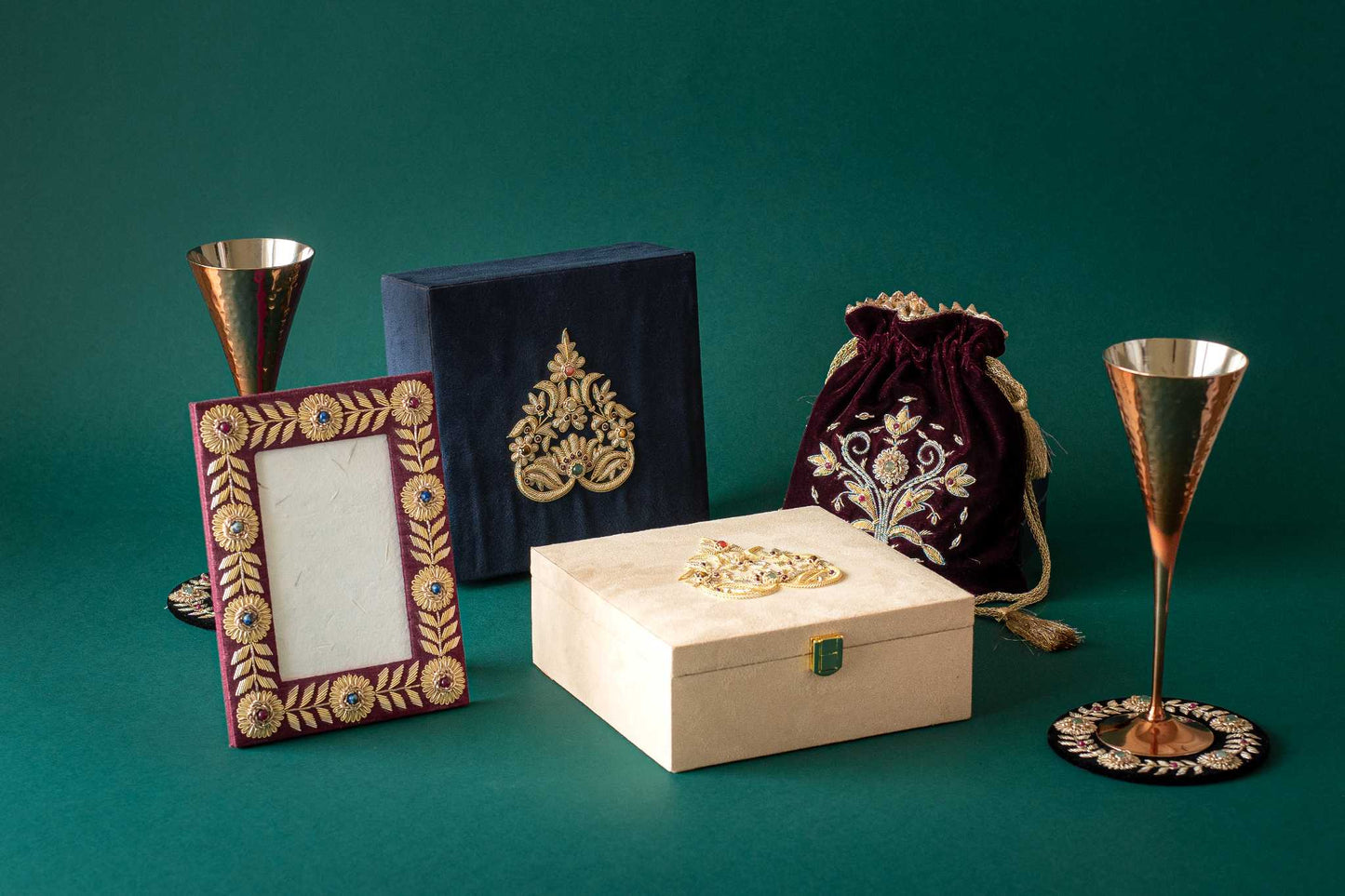 Naaz champagne copper goblets, set of 2, featuring a sleek and elegant handcrafted design for sophisticated drinkware