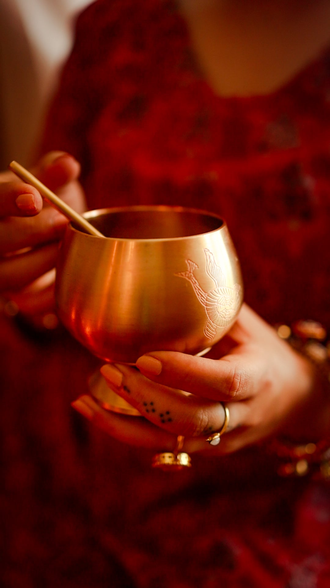 Gond gift box with 2 handcrafted brass dessert bowls, perfect for elegant dining or gifting