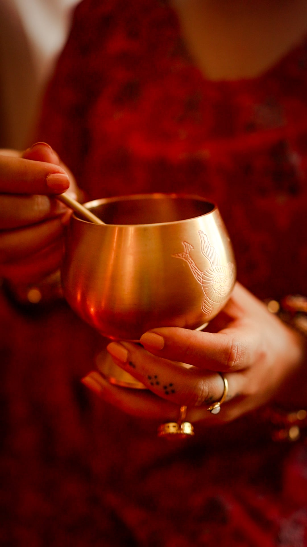 Gond gift box with 2 handcrafted brass dessert bowls, perfect for elegant dining or gifting