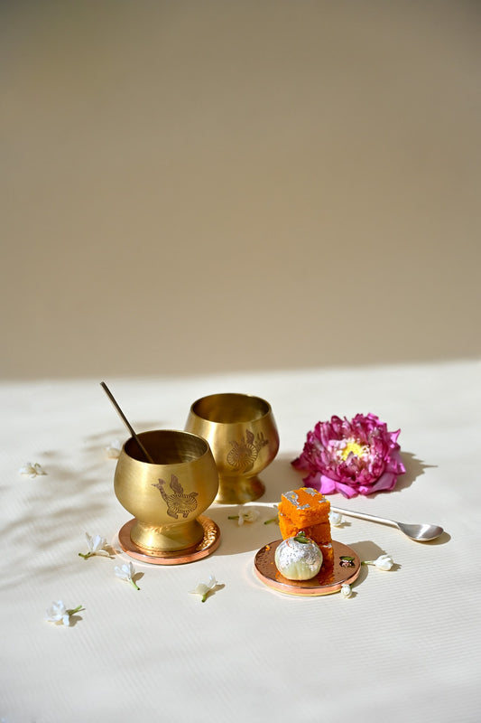 Gond Gift Box | Set of 2 Dessert Bowls | Handcrafted Brass Dessert Bowls