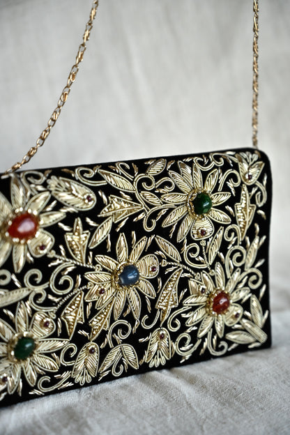 Kamal Zardozi Sling Purse | Elegant Handcrafted Embroidered Bag