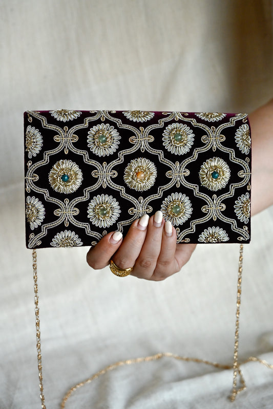 Kat Jaal Zardozi Sling Purse | Elegant Handcrafted Embroidered Bag