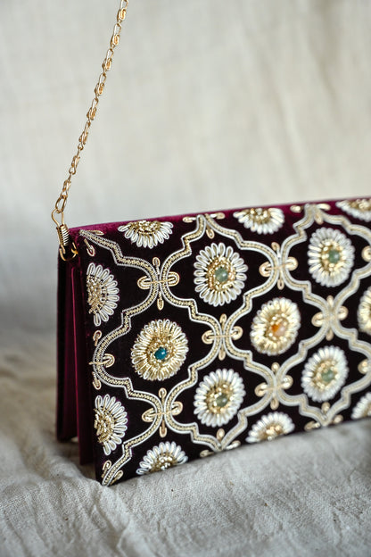 Kat Jaal Zardozi Sling Purse | Elegant Handcrafted Embroidered Bag