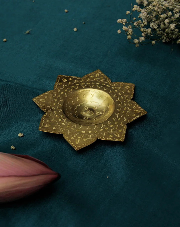 Kamal brass tealight holders, set of 2, showcasing elegant handcrafted designs for refined decor