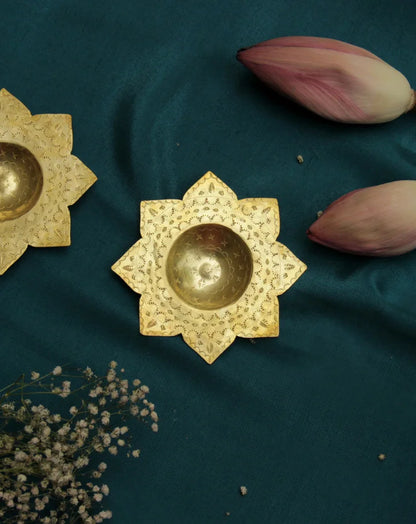 Kamal brass tealight holders, set of 2, showcasing elegant handcrafted designs for refined decor