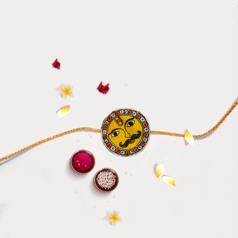 Tholu Bommalata rakhis handcrafted with traditional Tholu art, featuring intricate detailing for festive celebrations